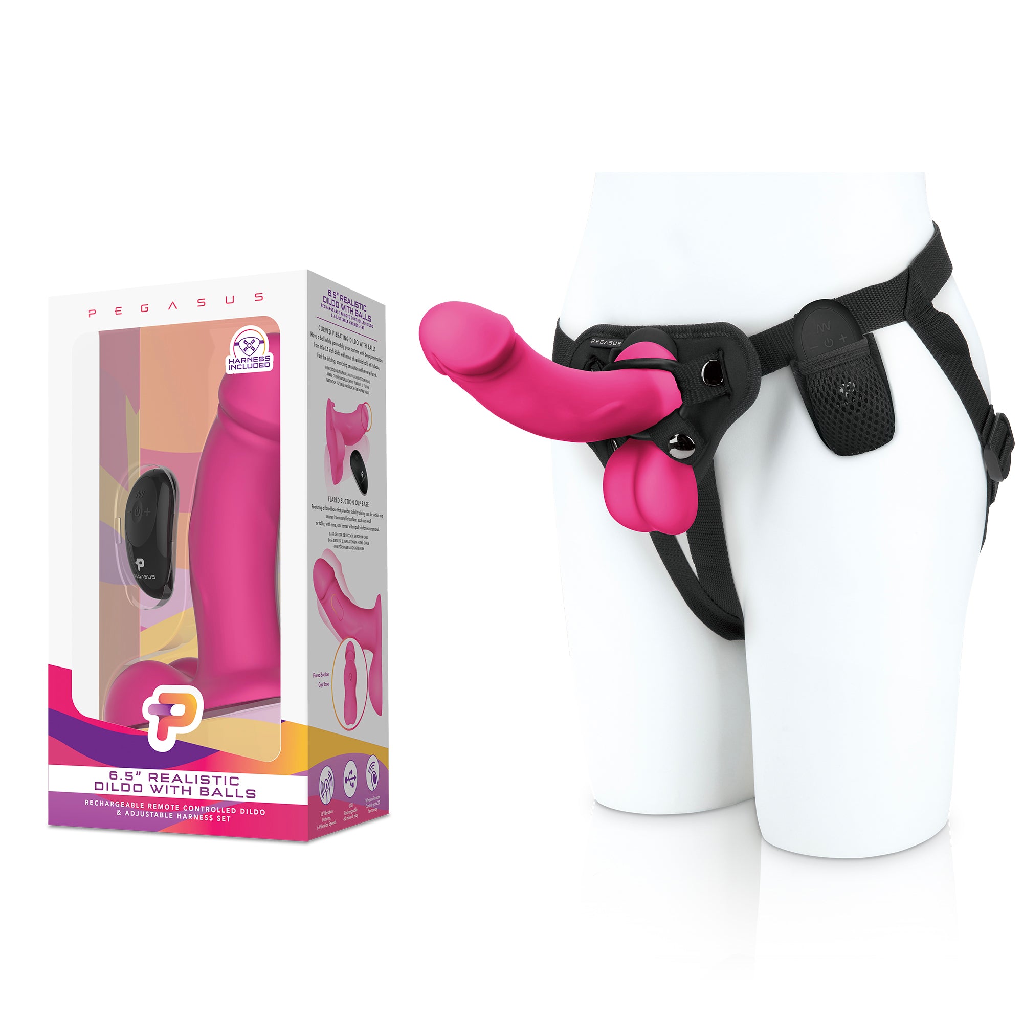 PEGASUS 6.5 Inches Realistic Silicone Pegging Dildo with Balls and an Adjustable Strap On