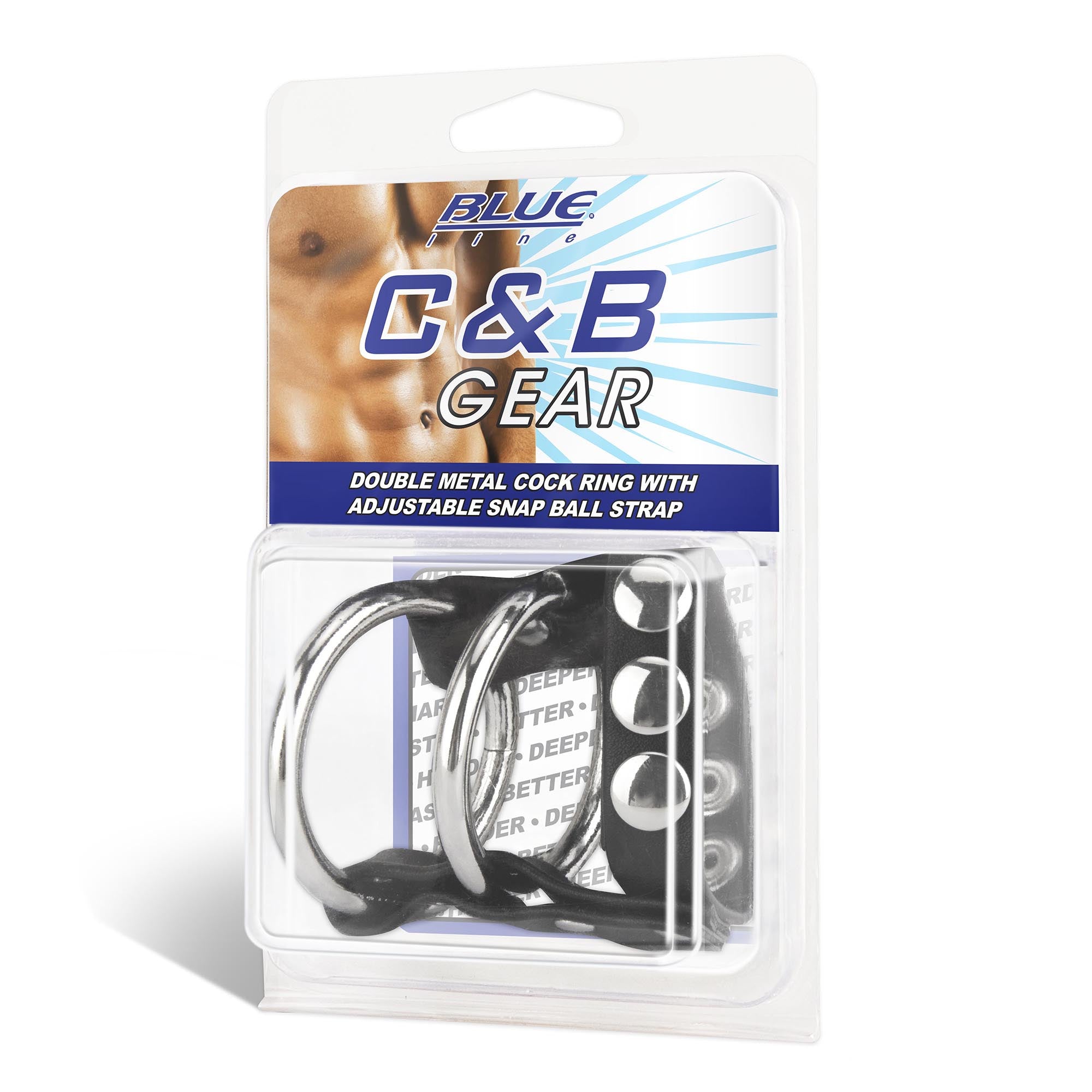 Blue Line Men Double Metal Cock Ring With Adjustable Snap Ball Strap