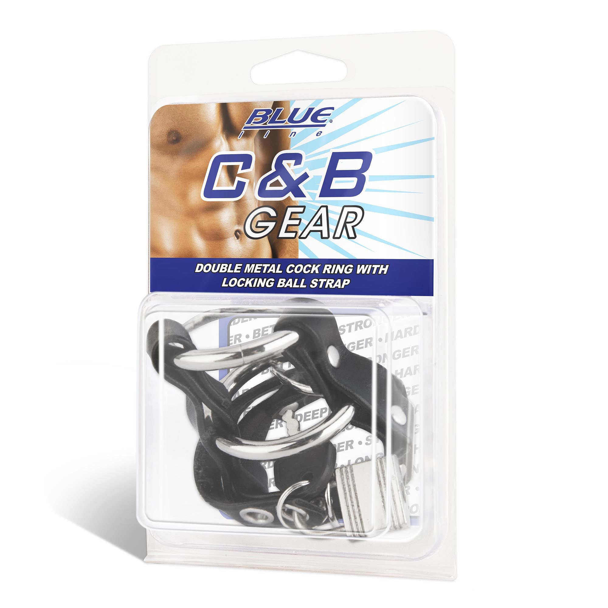 Blue Line Men Double Metal Cock Ring With Locking Ball Strap