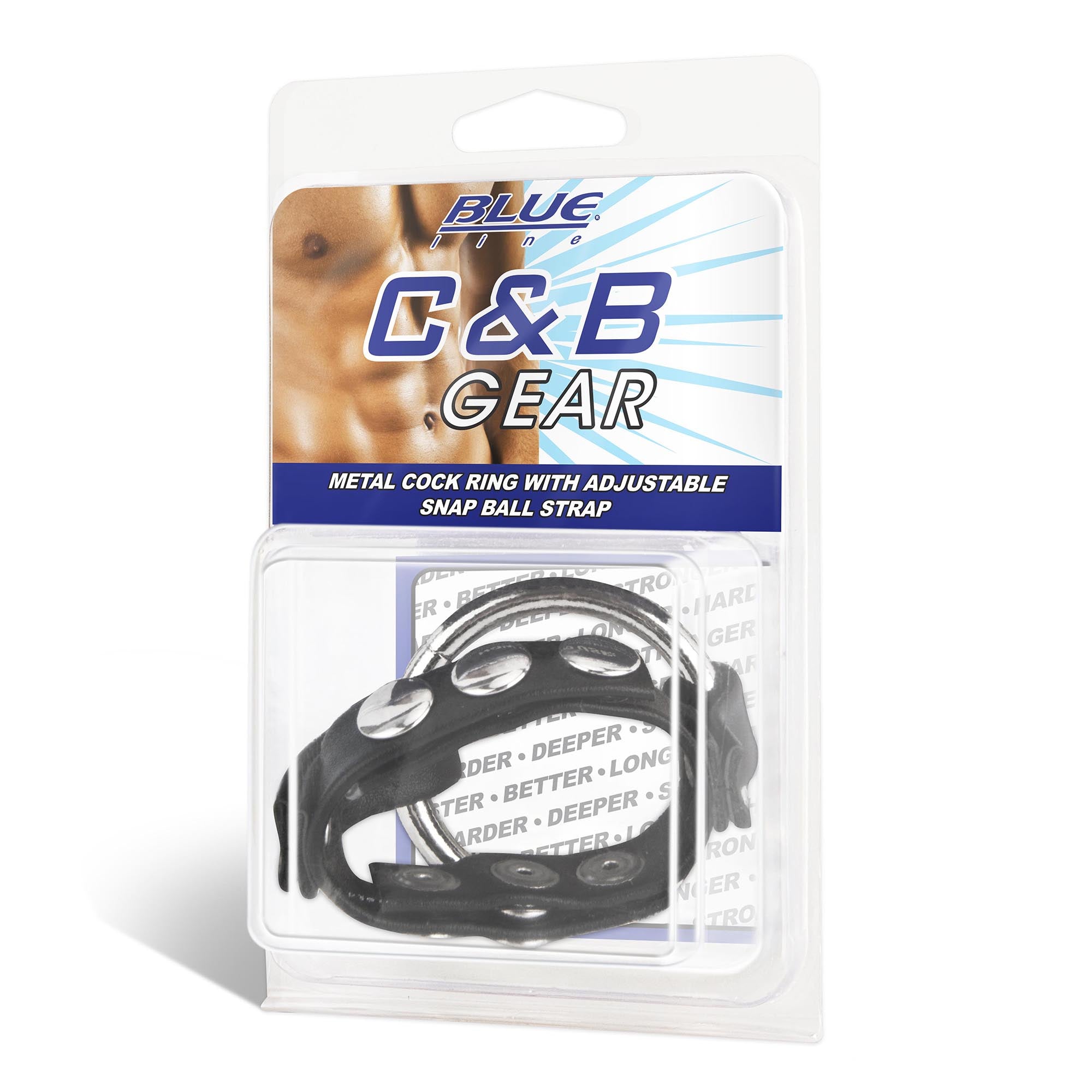 Blue Line Men Metal Cock Ring With Adjustable Snap Ball Strap
