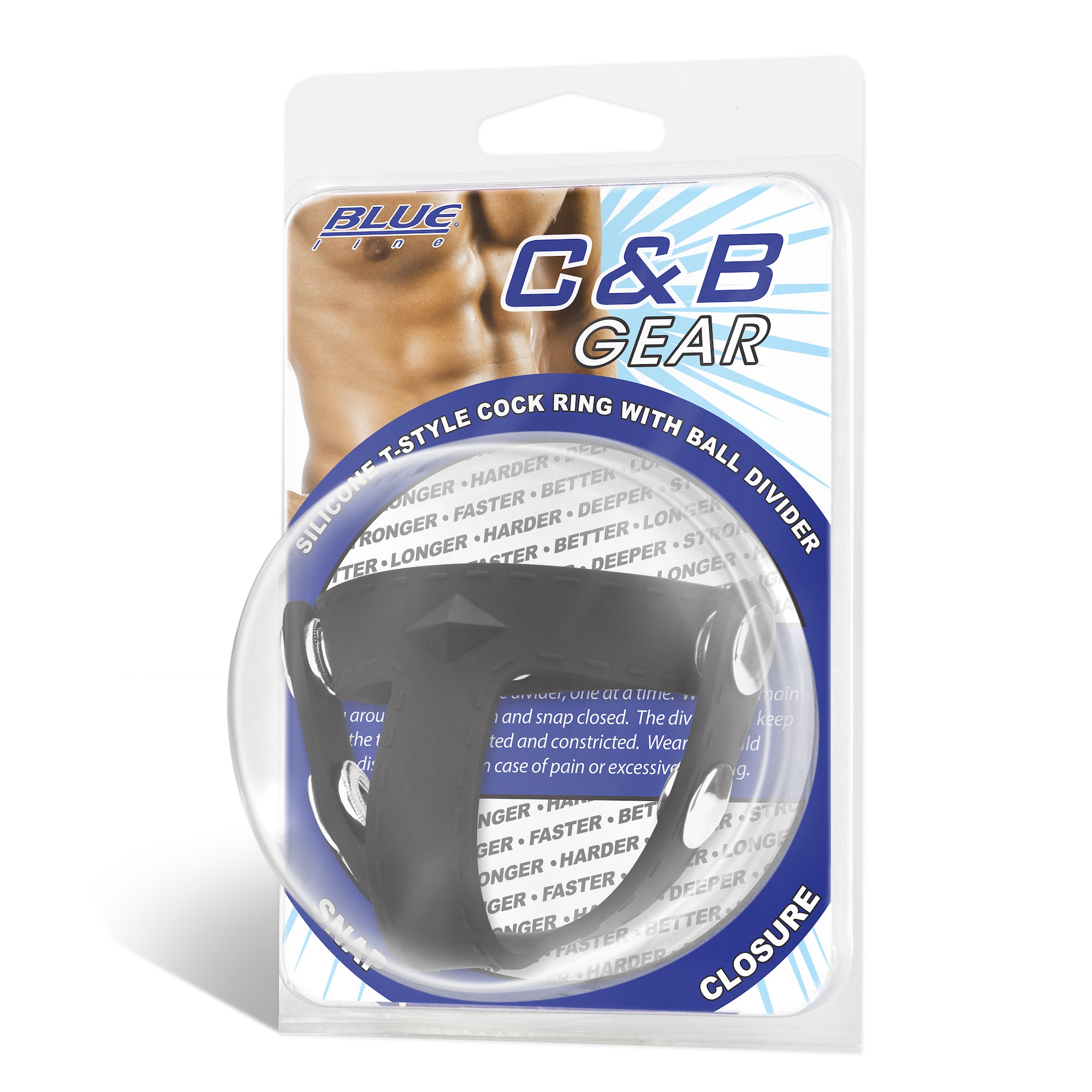 Blue Line Men Silicone T-Style Cock Ring With Ball Divider