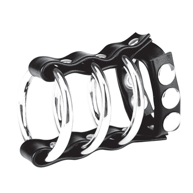 Blue Line Men Triple Metal Cock Ring With Adjustable Snap Ball Strap