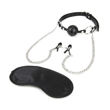 Lux Fetish Breathable Ball Gag With Nipple Clamps Chain
