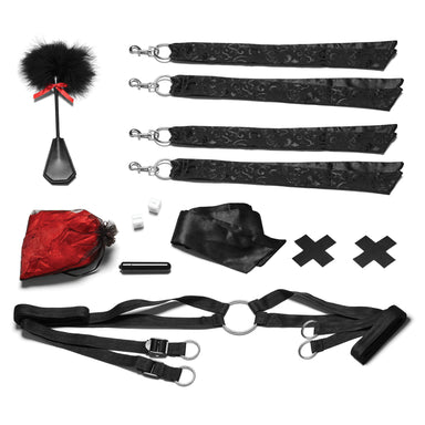 Lux Fetish Night Of Romance Satin Cuffs With Rose Petals Bedspreaders - Bed Restraint 6PC Set