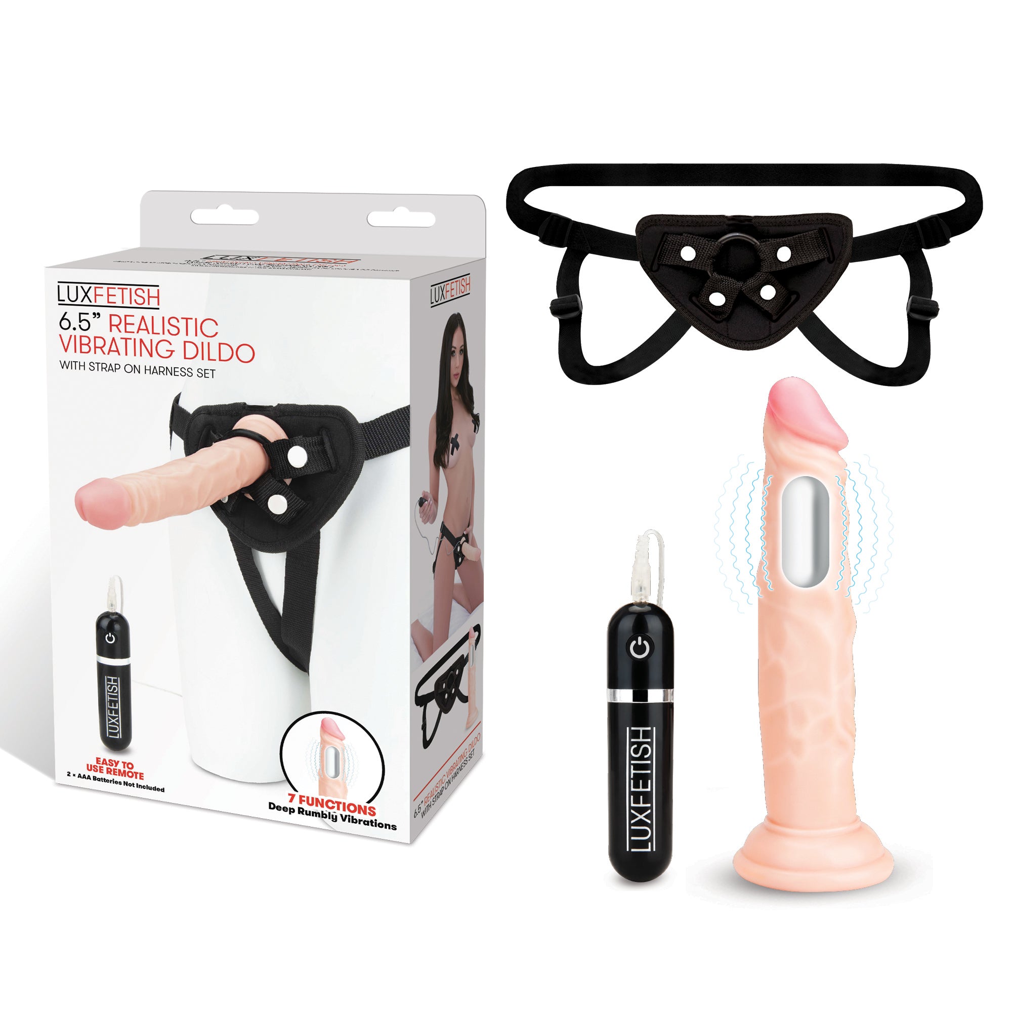 Realistic Vibrating Dildo 6.5" & Strap-On Harness For Deep Penetration Realistic Vibrating Dildo 6.5" & Strap-On Harness For Deep Penetration
