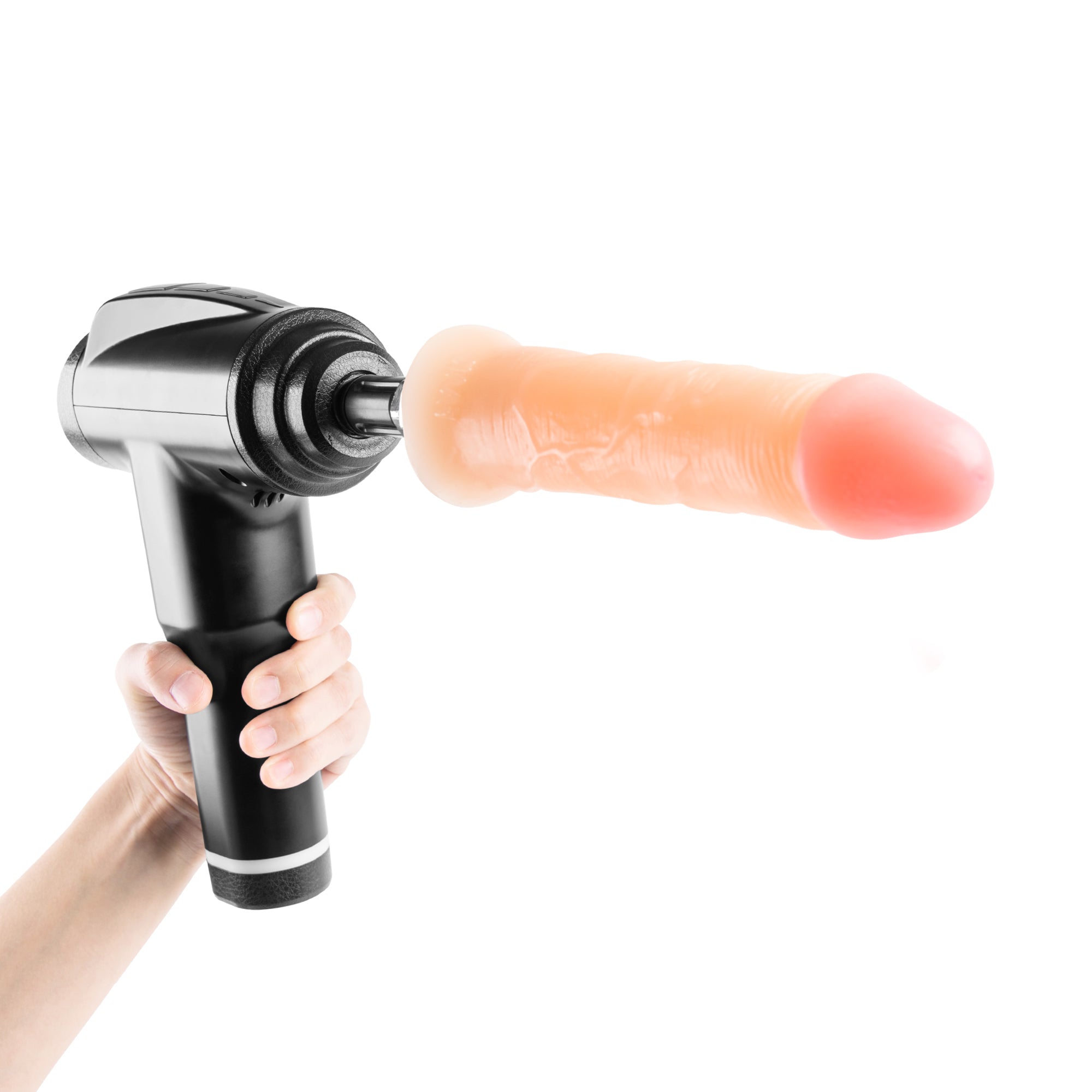 Rechargeable Wireless Handheld Sex Machine With Realistic Dildo Attachment