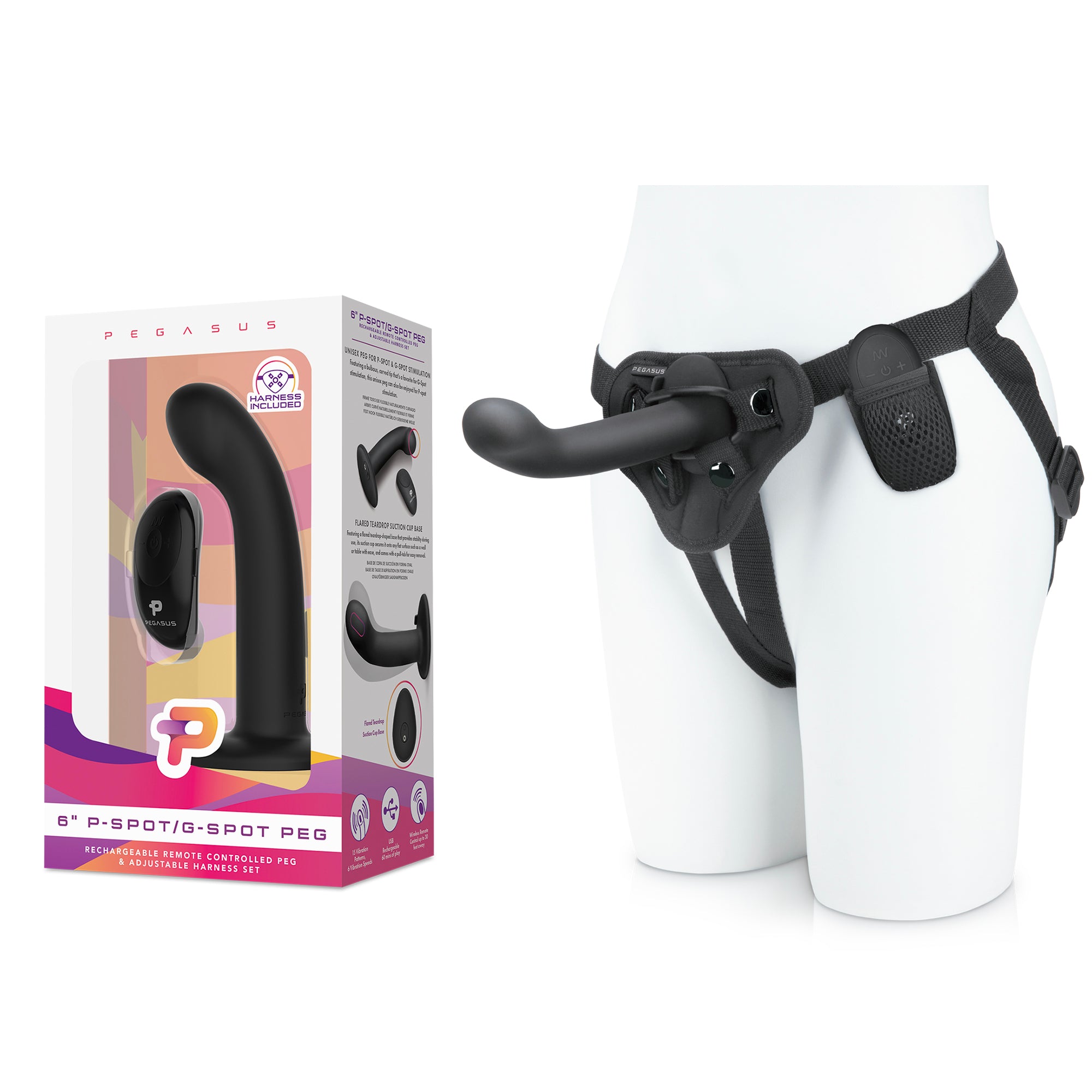 PEGASUS 6 Inches P-Spot / G-Spot Silicone Pegging Dildo with Adjustable Strap On