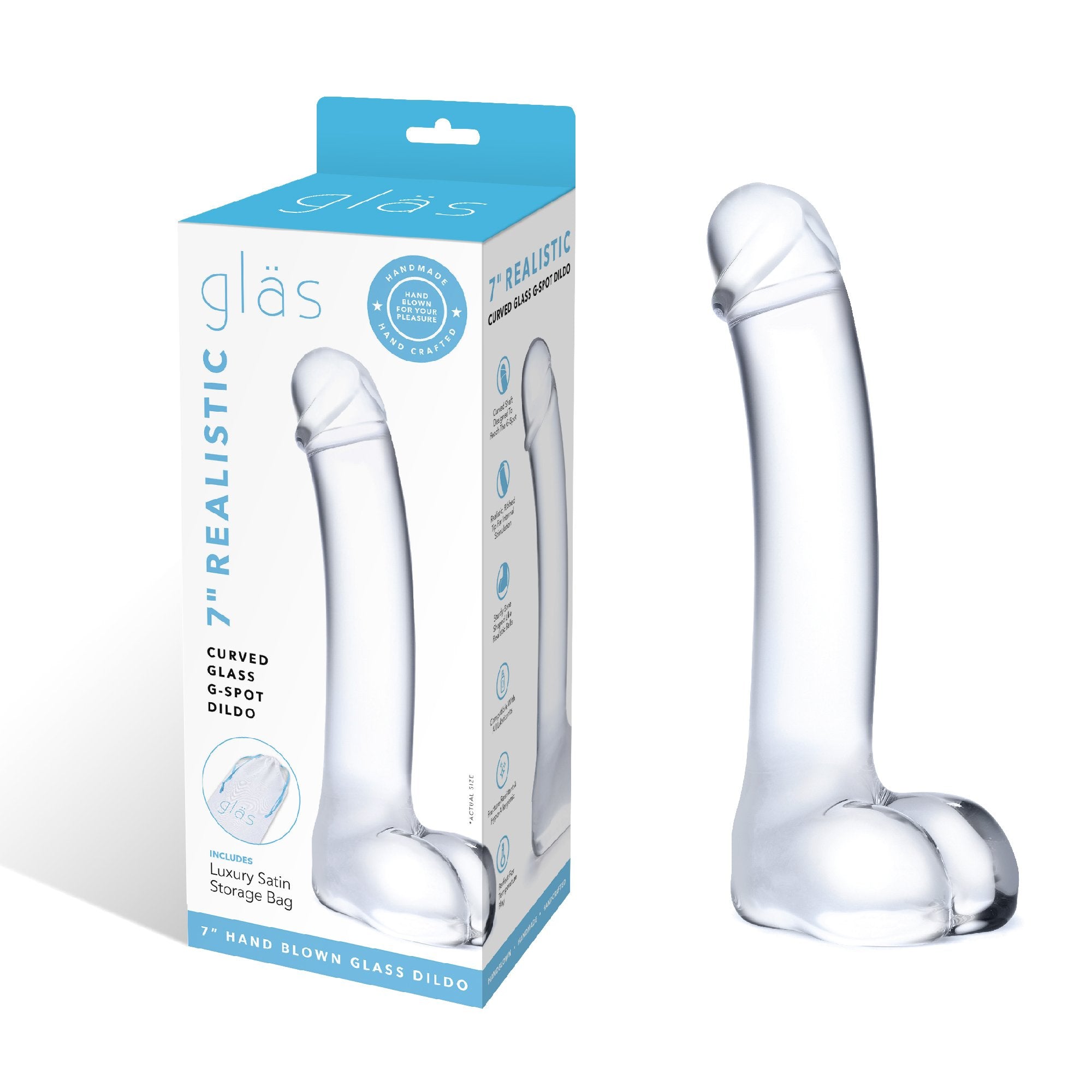 Packaging of the Gläs 7 inch Realistic Curved Glass G-Spot Dildo