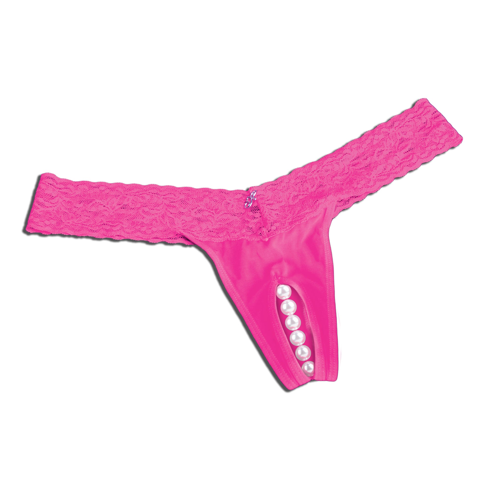 Hustler Crotchless Pleasure Panties with Pearl Beads - Hot Pink
