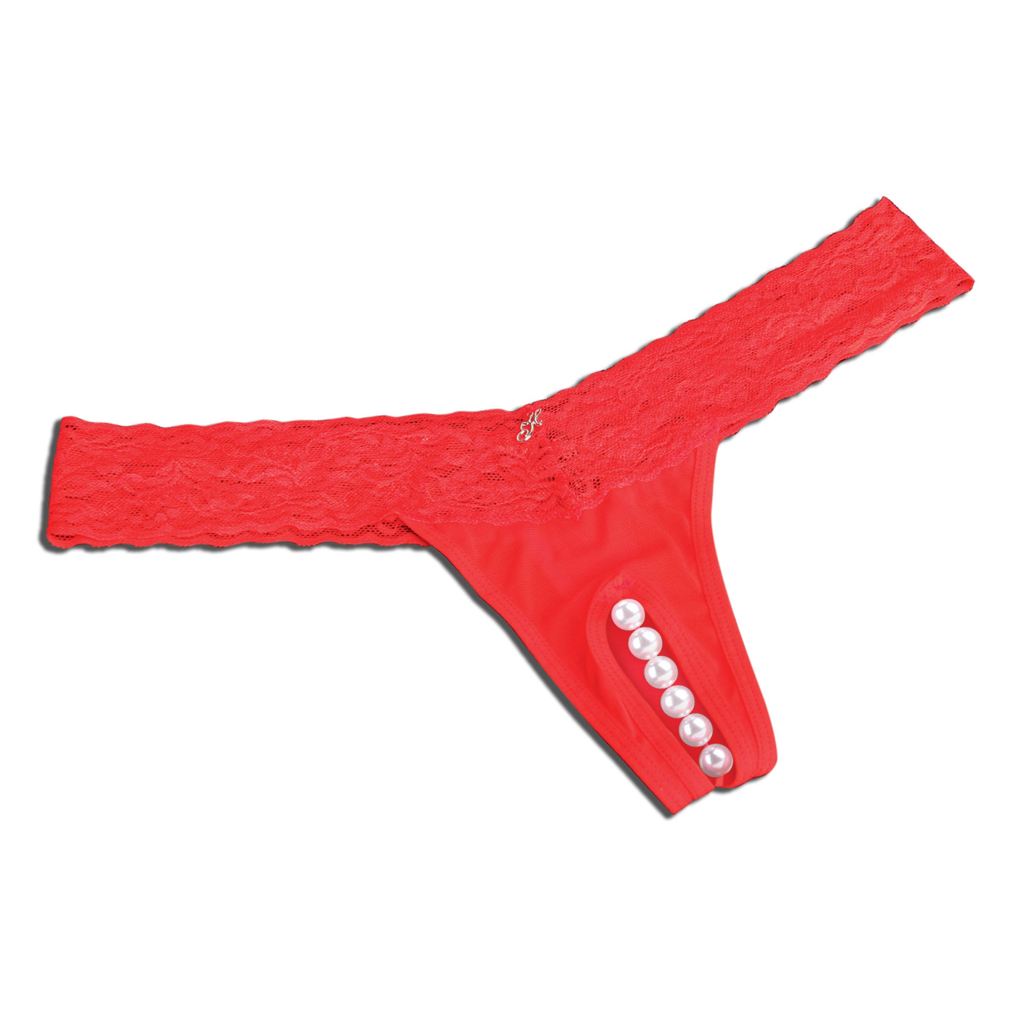 Hustler Crotchless Pleasure Panties with Pearl Beads - Red