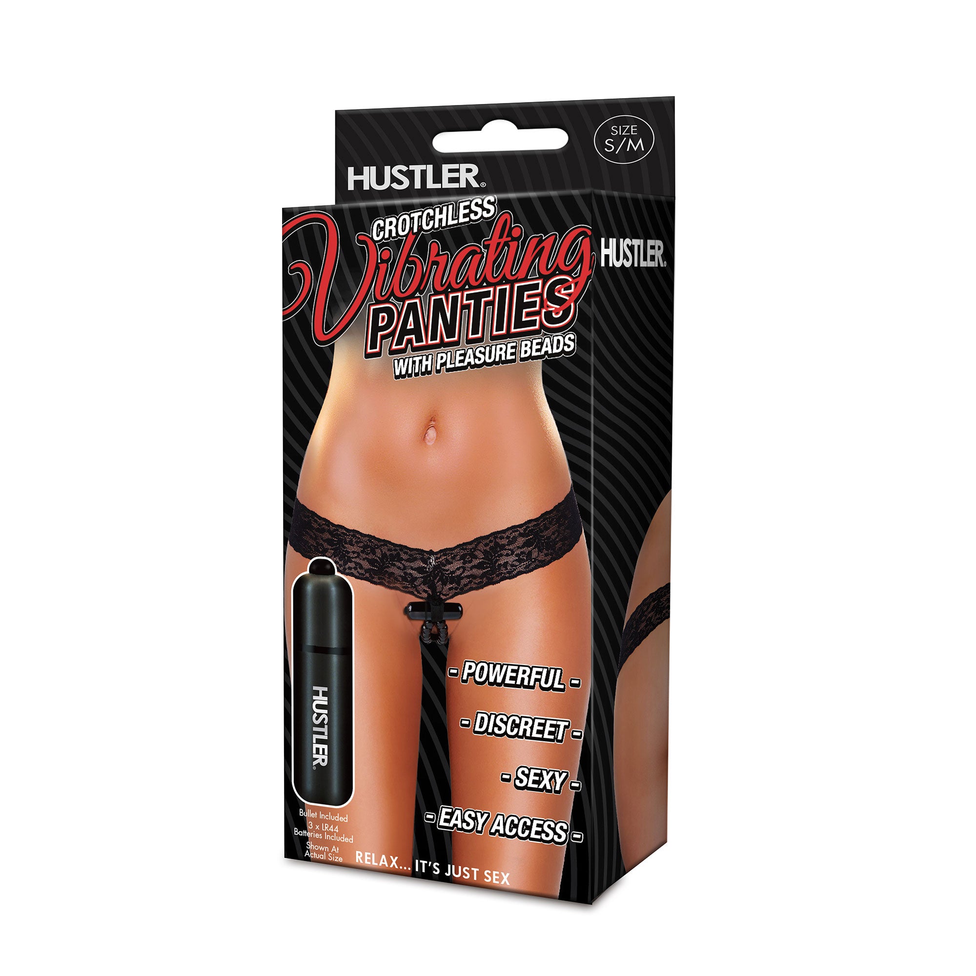 Hustler Crotchless Vibrating Lace Panties with Pleasure Beads
