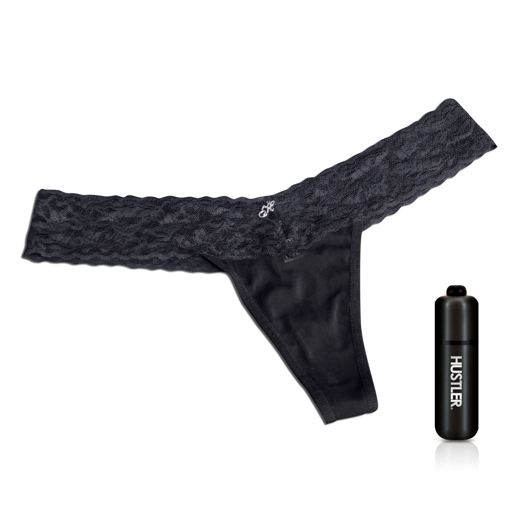 Hustler Vibrating Lace Panties with Hidden Bullet Pocket - Black