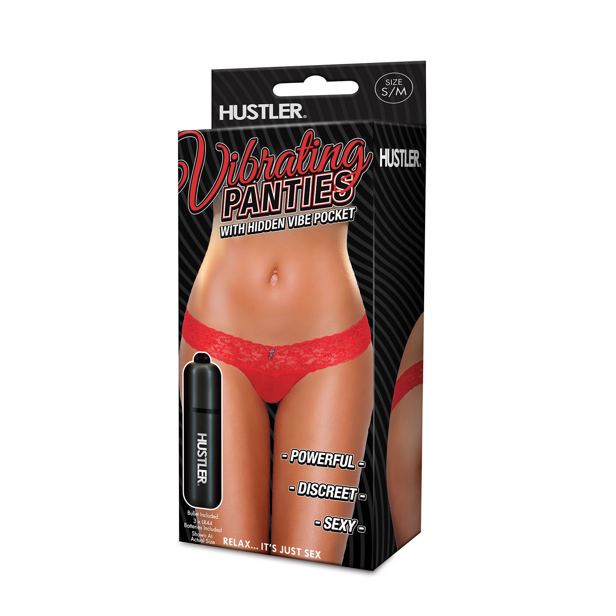 Hustler Vibrating Lace Panties with Hidden Bullet Pocket - Red