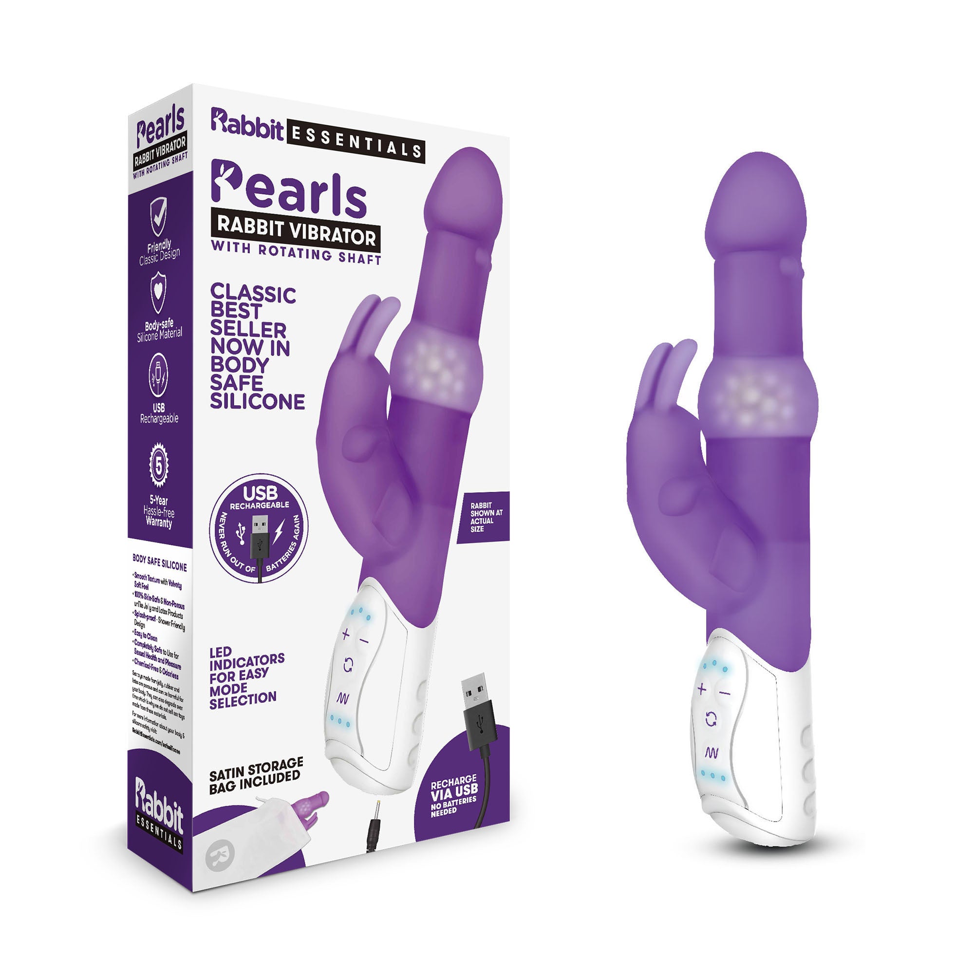 Rabbit Essentials Pearls Rabbit Vibrator with Rotating Shaft Purple