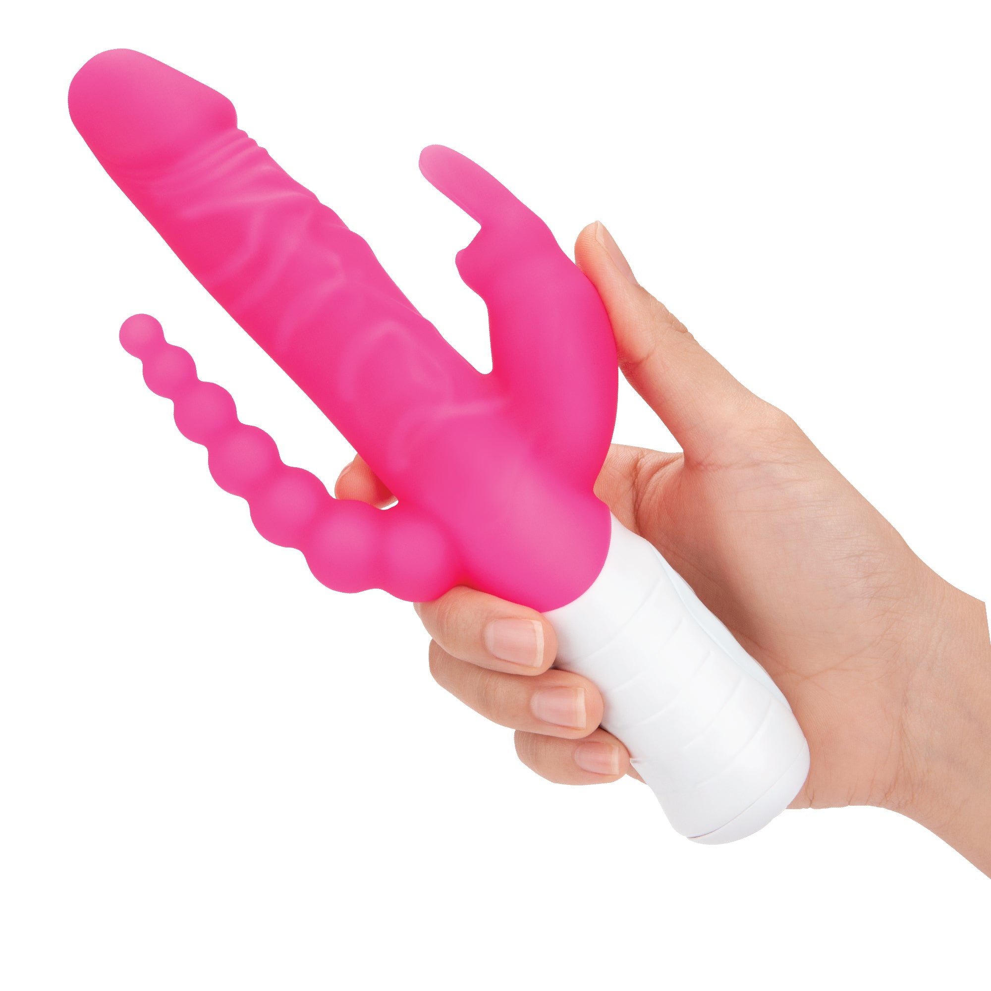 Rabbit Essentials Slim Shaft Rabbit Vibrator with Rotating Beads  Hot Pink